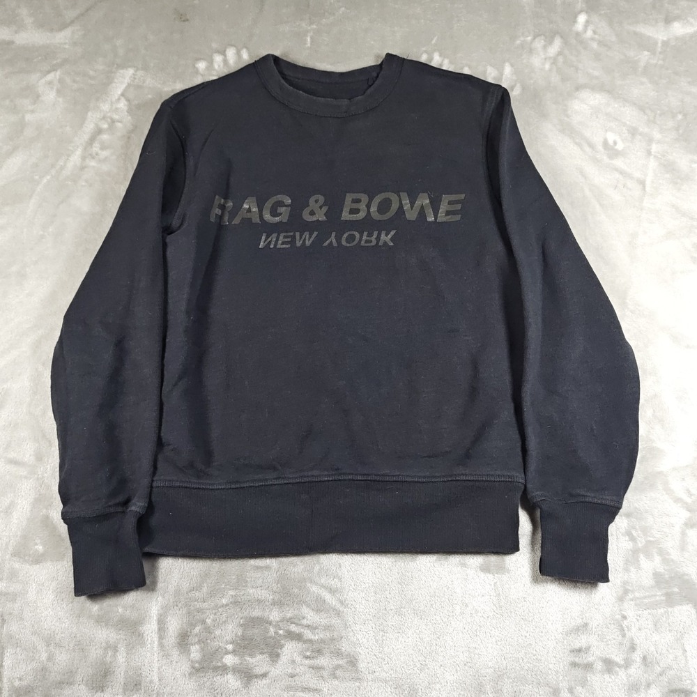 Rag Bone Sweatshirt Mens XS Black New York Spellout Logo Pullover ‎ Crewneck